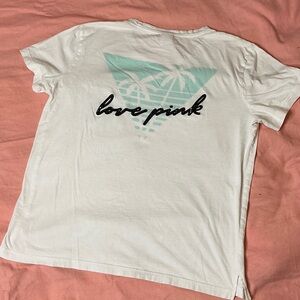 PINK Victoria's Secret White Tee with Mint and Black Design